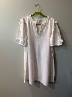 LOFT White Embroidered Sleeve Mini Tunic Dress